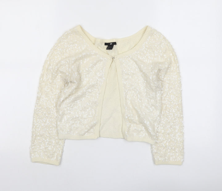H&M Womens Ivory Round Neck Cotton Cardigan Jumper Size XS