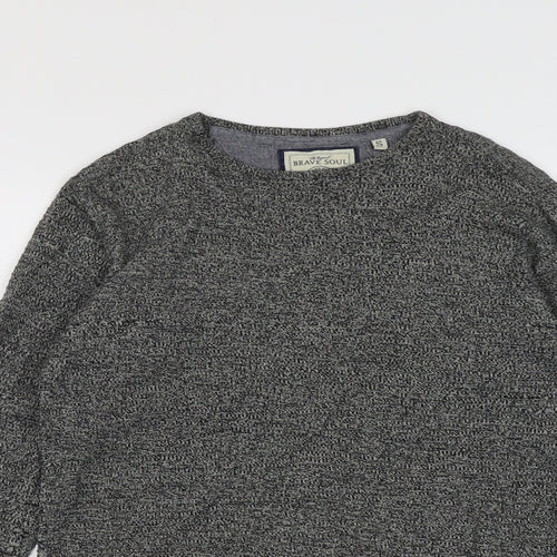 Brave Soul Womens Grey Round Neck Cotton Pullover Jumper Size S