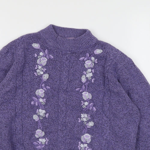 Amalina Womens Purple Round Neck Acrylic Pullover Jumper Size 12