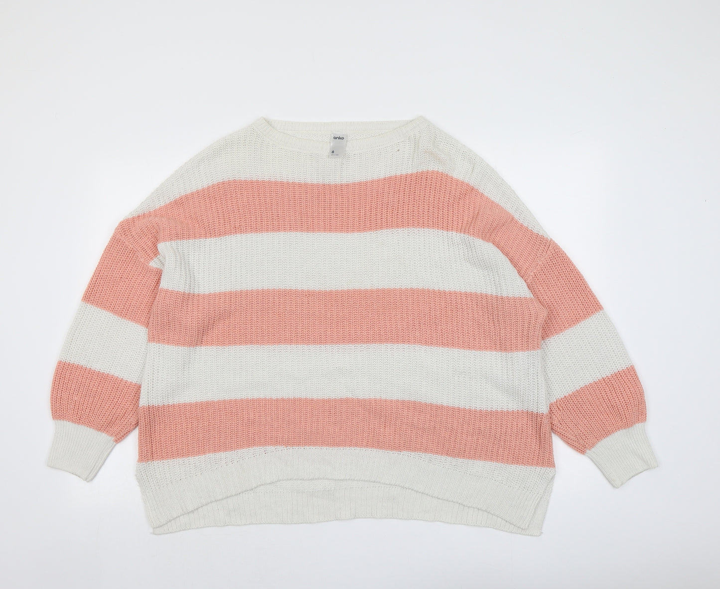 Anko Womens Pink Round Neck Striped Cotton Pullover Jumper Size 8