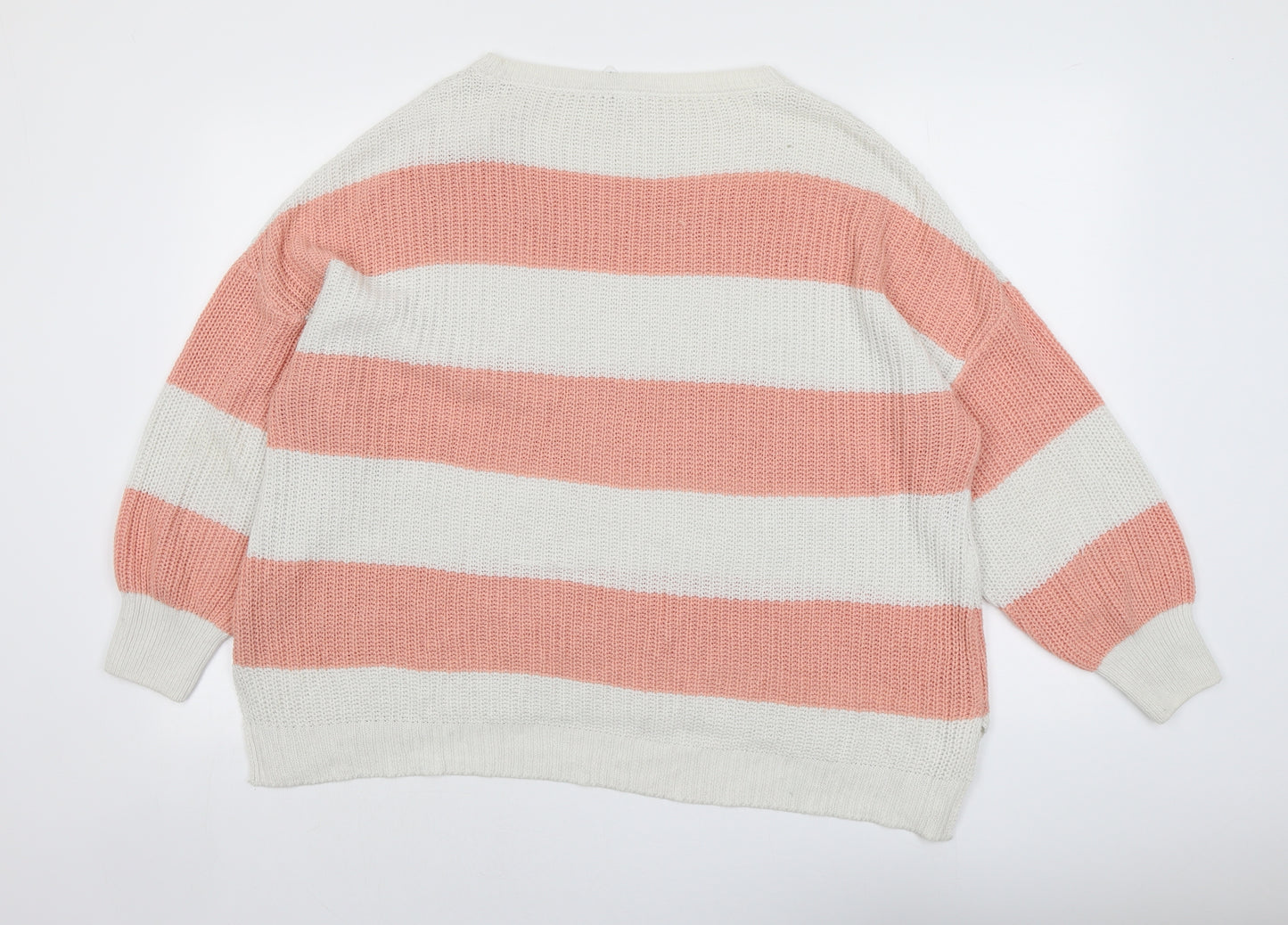 Anko Womens Pink Round Neck Striped Cotton Pullover Jumper Size 8