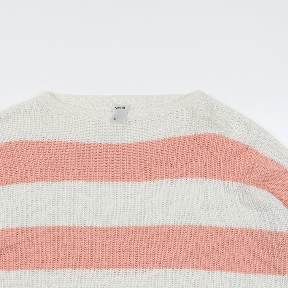 Anko Womens Pink Round Neck Striped Cotton Pullover Jumper Size 8