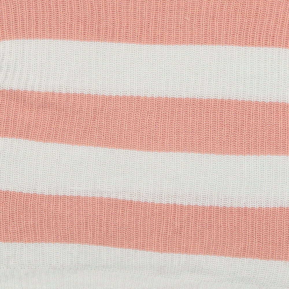 Anko Womens Pink Round Neck Striped Cotton Pullover Jumper Size 8