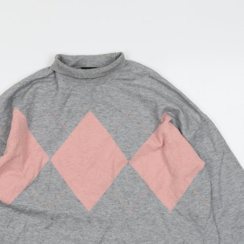 Dorothy Perkins Womens Grey Mock Neck Argyle/Diamond Viscose Pullover Jumper Size 14