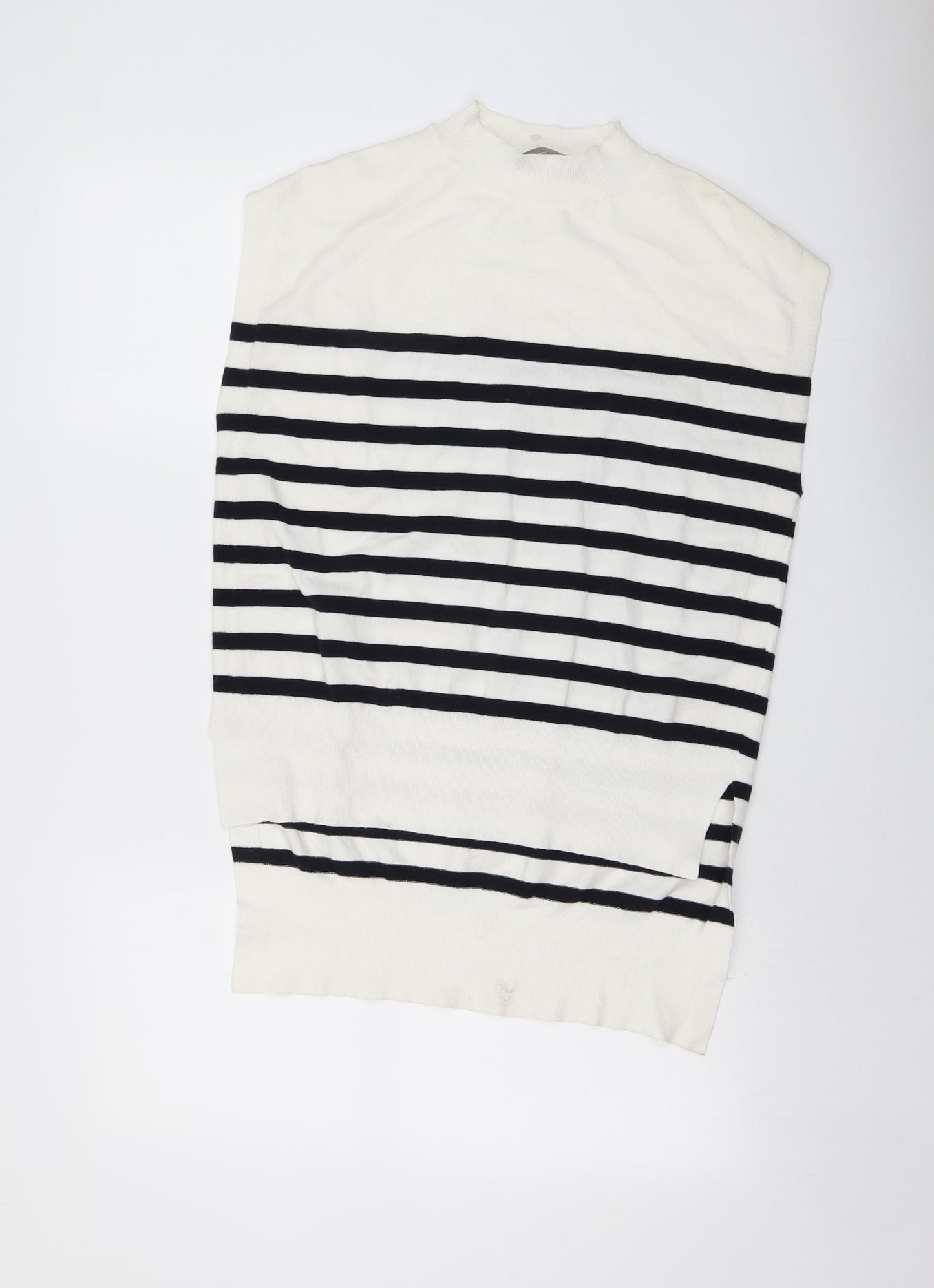 Marks and Spencer Womens Ivory Mock Neck Striped Viscose Vest Jumper Size 14