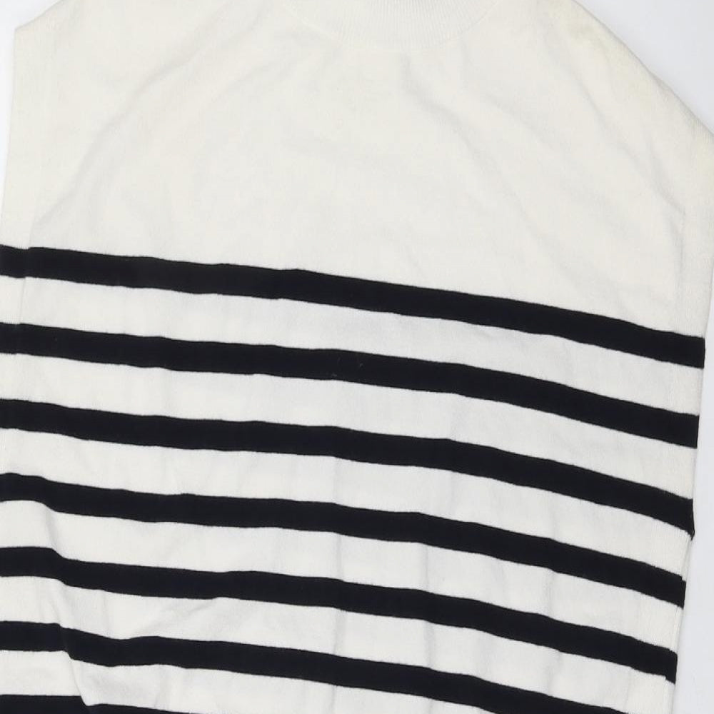 Marks and Spencer Womens Ivory Mock Neck Striped Viscose Vest Jumper Size 14
