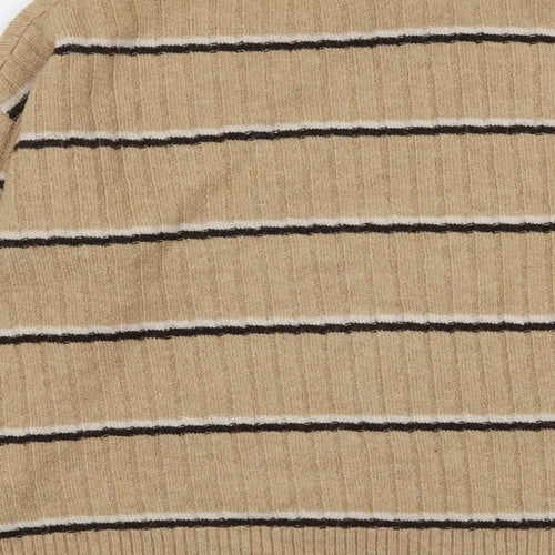Warehouse Womens Beige Round Neck Striped Acrylic Pullover Jumper Size 6