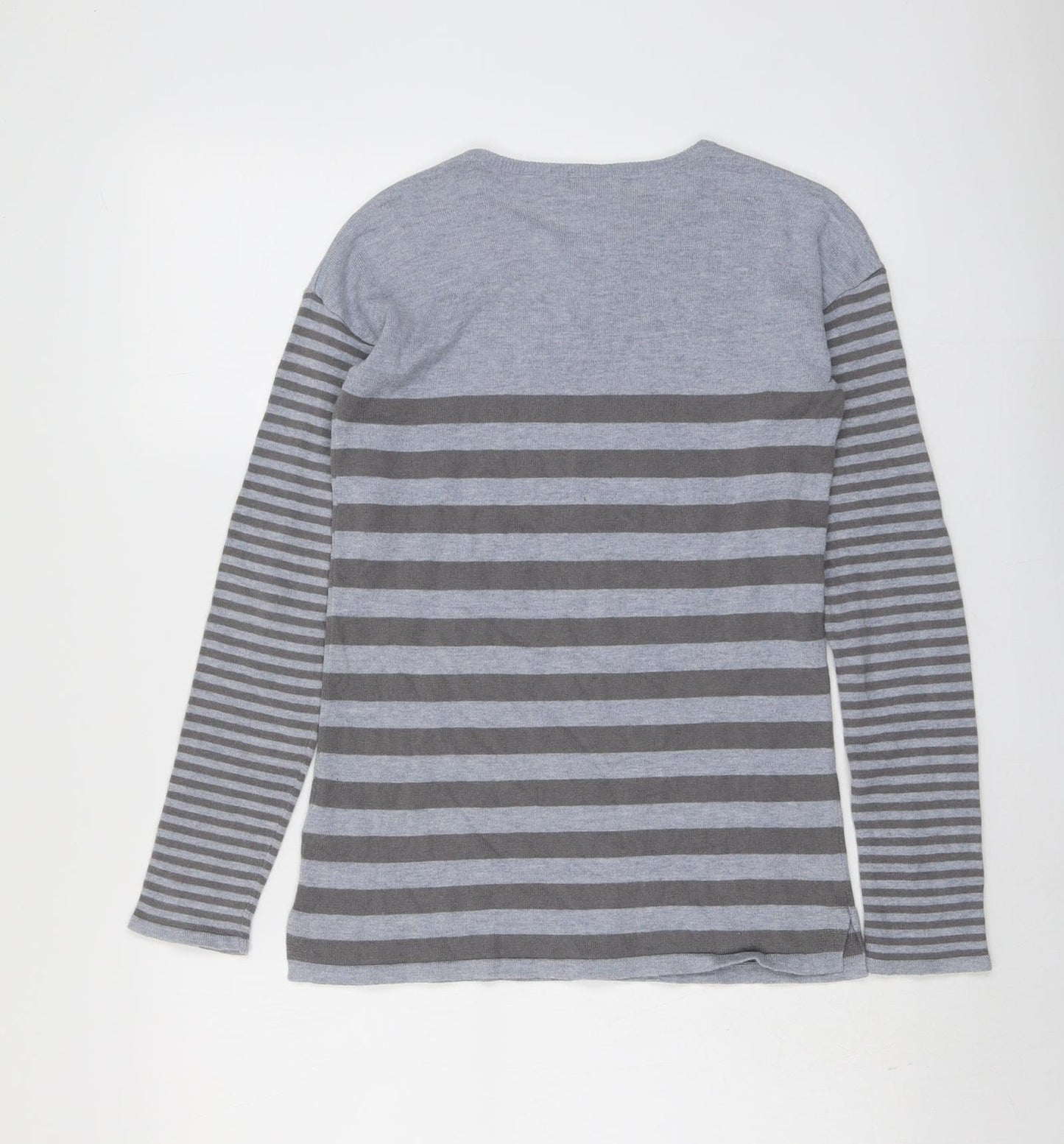 Vertbaudet Girls Grey Boat Neck Striped Acrylic Pullover Jumper Size 12 Years Pullover