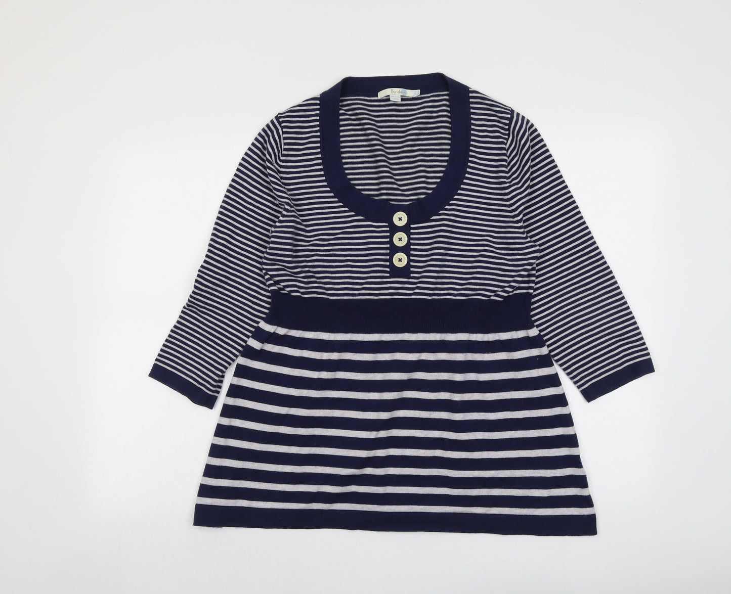 Boden Womens Blue Scoop Neck Striped Cotton Pullover Jumper Size 18