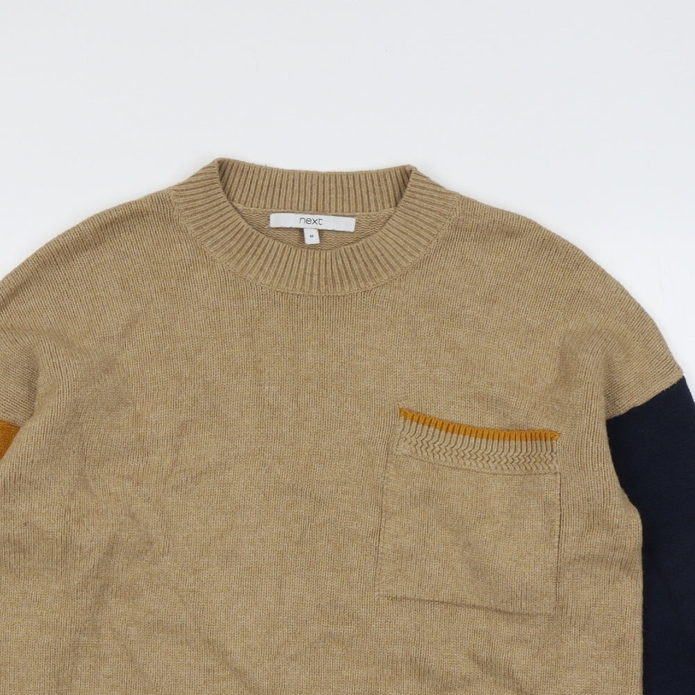 NEXT Womens Beige Round Neck Viscose Pullover Jumper Size M