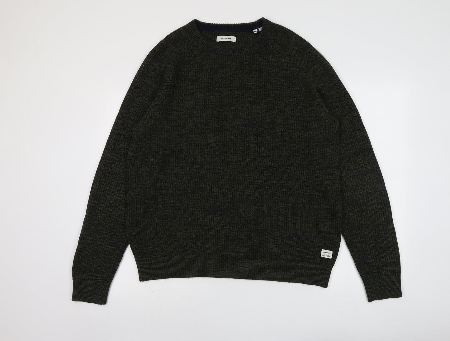 JACK & JONES Mens Green Round Neck Acrylic Pullover Jumper Size 2XL Long Sleeve