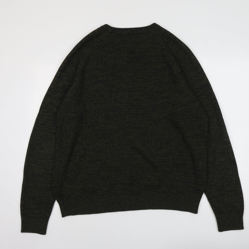 JACK & JONES Mens Green Round Neck Acrylic Pullover Jumper Size 2XL Long Sleeve