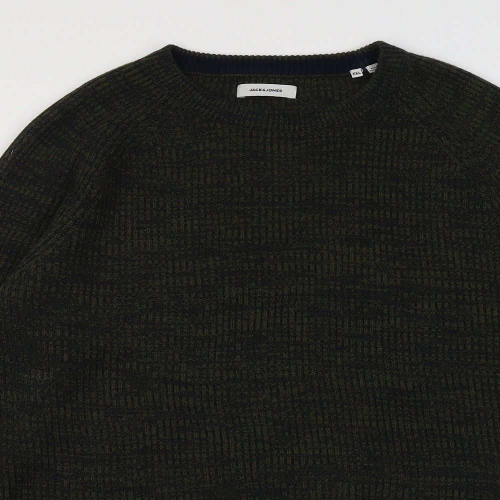 JACK & JONES Mens Green Round Neck Acrylic Pullover Jumper Size 2XL Long Sleeve