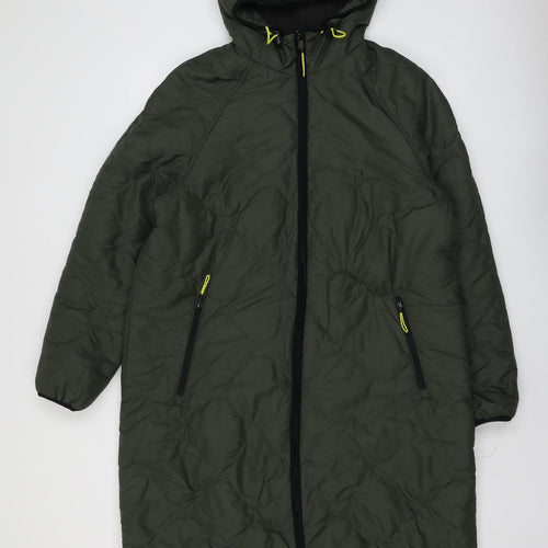 Marks and Spencer Womens Green Quilted Coat Size 14 Zip