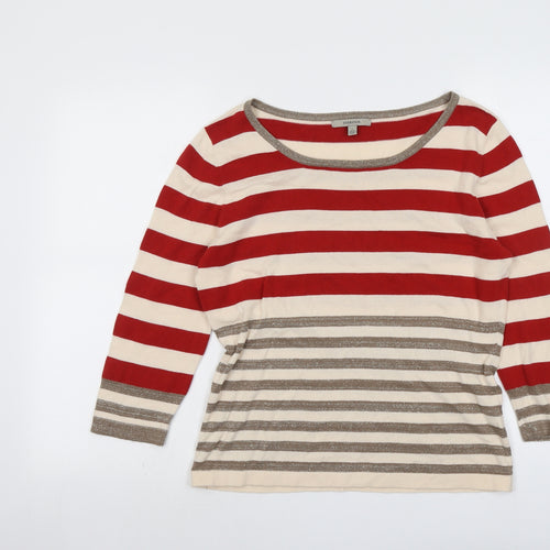 Coercion Womens Multicoloured Boat Neck Striped Cotton Pullover Jumper Size 14