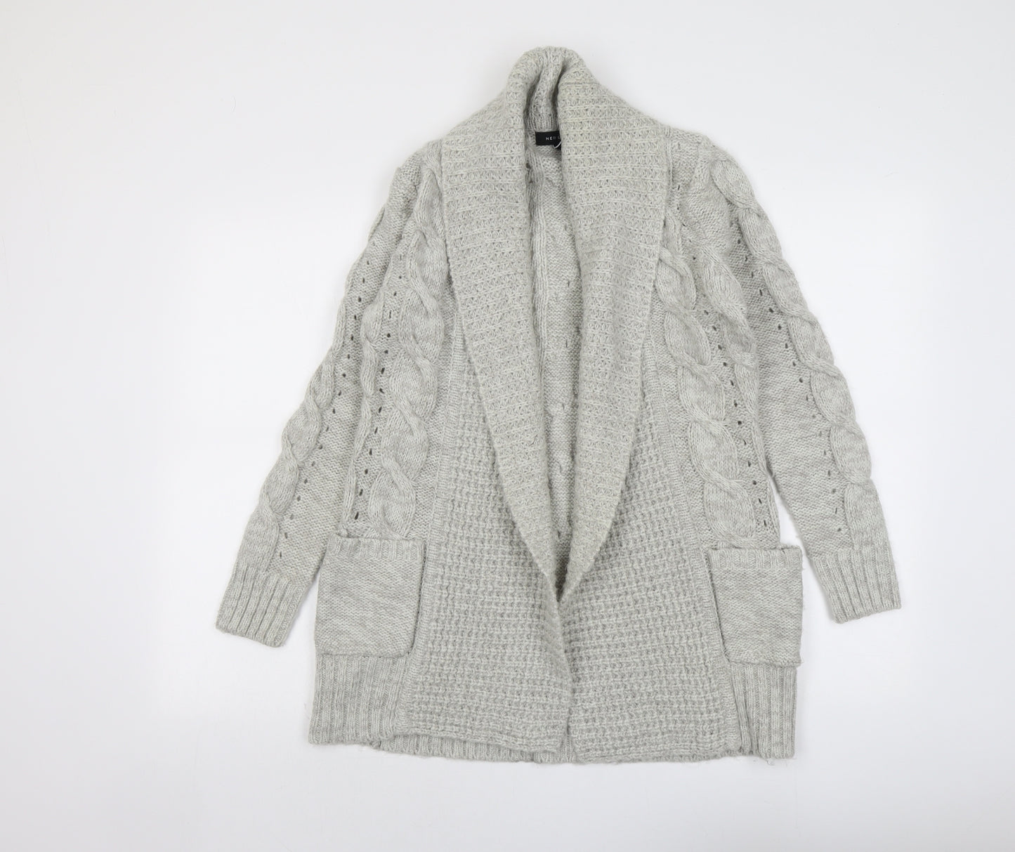New Look Womens Grey V-Neck Acrylic Cardigan Jumper Size 8
