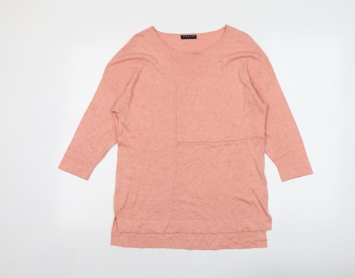 Viza Viz Womens Orange Round Neck Viscose Pullover Jumper Size S