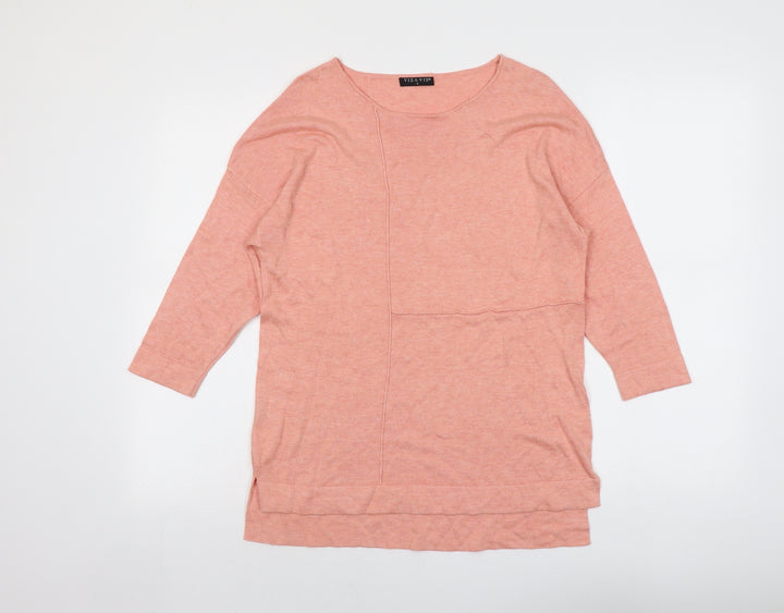 Viza Viz Womens Orange Round Neck Viscose Pullover Jumper Size S