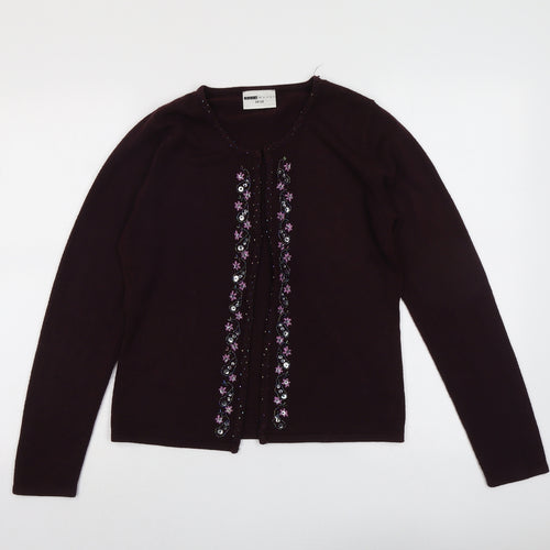 Sara Womens Purple Round Neck Acrylic Cardigan Jumper Size 10 - Size 10-12