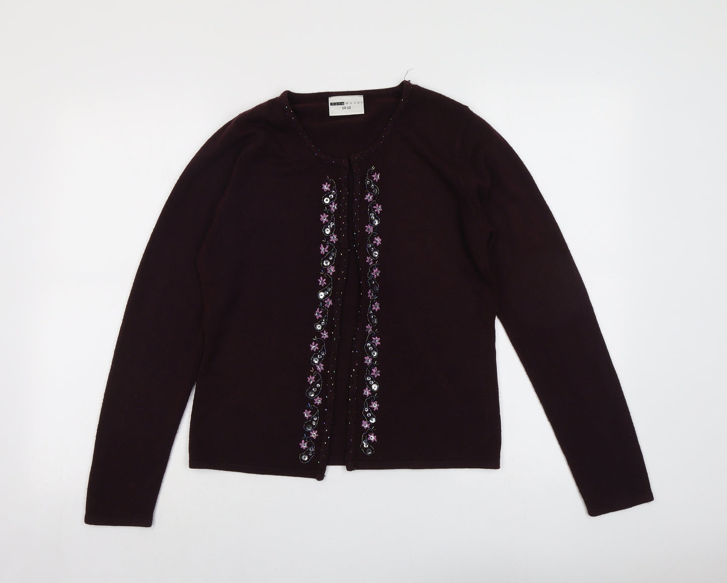 Sara Womens Purple Round Neck Acrylic Cardigan Jumper Size 10 - Size 10-12