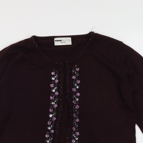 Sara Womens Purple Round Neck Acrylic Cardigan Jumper Size 10 - Size 10-12