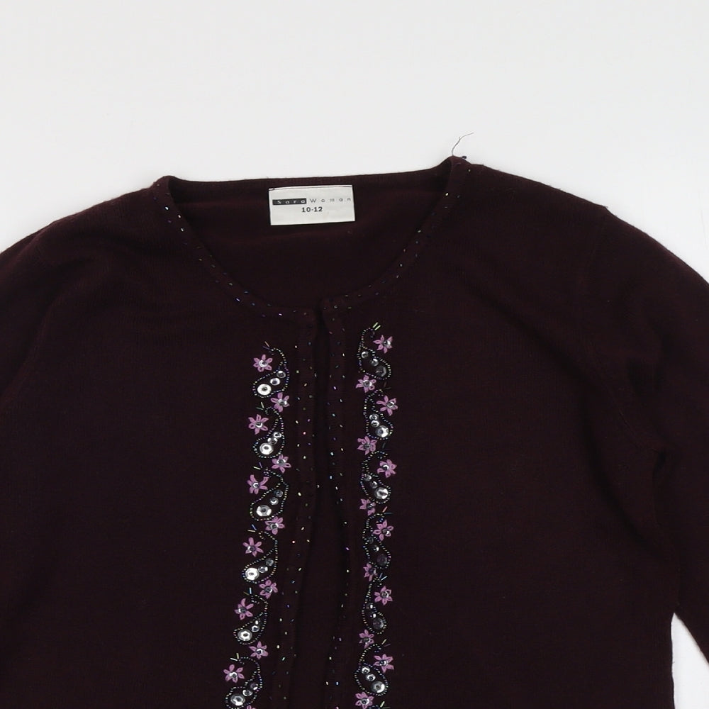 Sara Womens Purple Round Neck Acrylic Cardigan Jumper Size 10 - Size 10-12