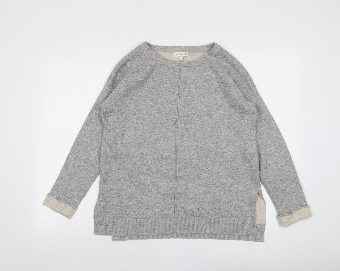 Monsoon Womens Grey Round Neck Nylon Pullover Jumper Size M
