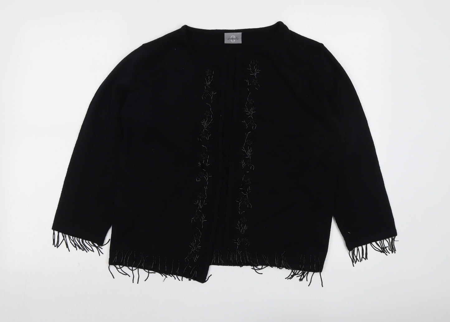 AMARANTO Womens Black V-Neck Acrylic Cardigan Jumper Size 18
