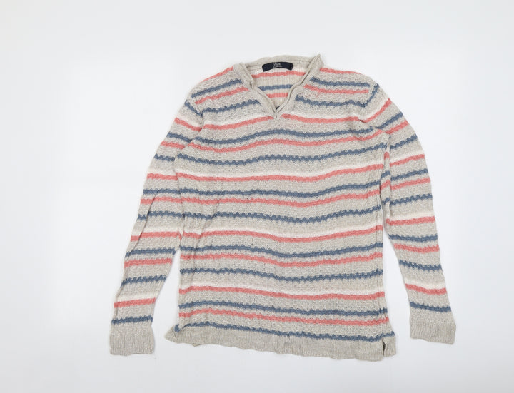 EWM Womens Multicoloured V-Neck Striped Acrylic Pullover Jumper Size M