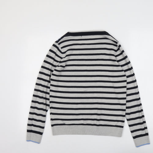 EWM Womens Grey Round Neck Striped Acrylic Pullover Jumper Size 10