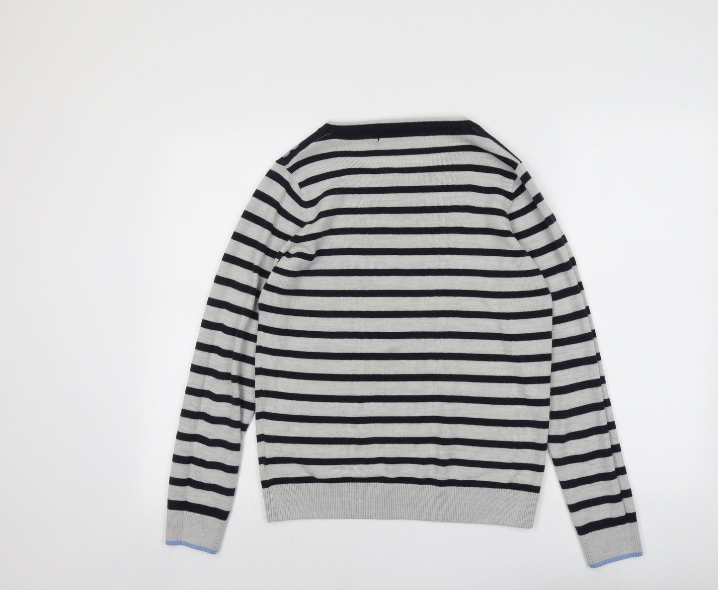 EWM Womens Grey Round Neck Striped Acrylic Pullover Jumper Size 10