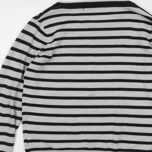 EWM Womens Grey Round Neck Striped Acrylic Pullover Jumper Size 10