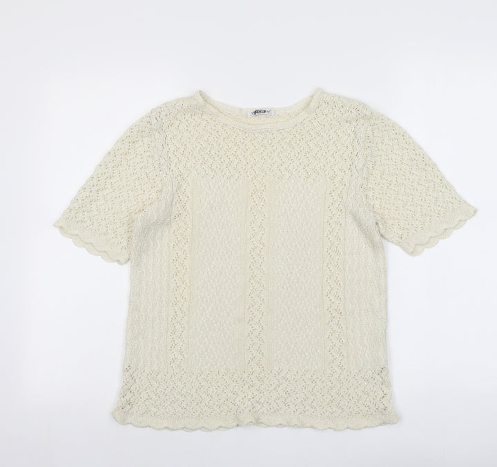 Berkertex Womens Beige Round Neck Acrylic Pullover Jumper Size 14