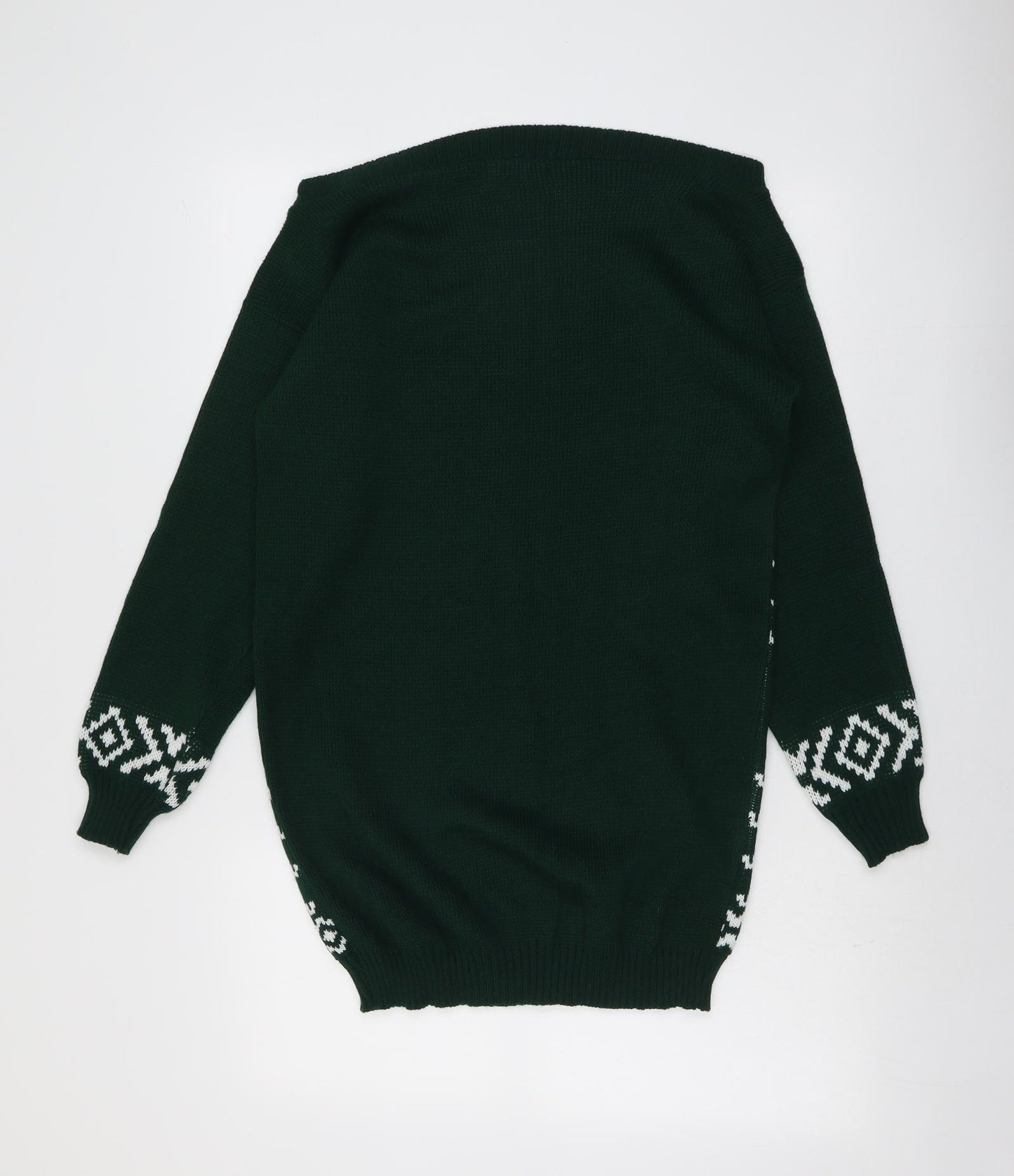Boohoo Womens Green Boat Neck Fair Isle Acrylic Pullover Jumper Size S - Merry Christmas Ya Filthy Animal