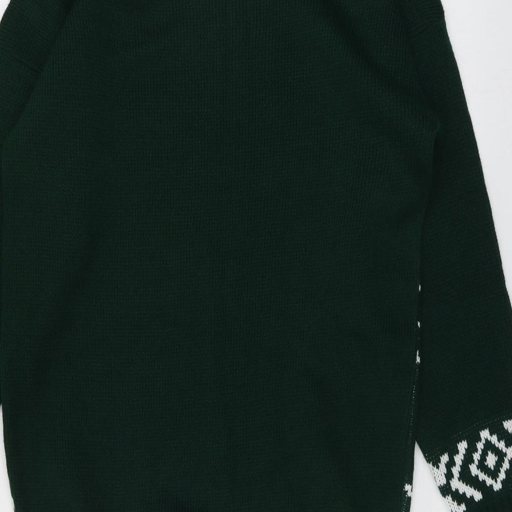 Boohoo Womens Green Boat Neck Fair Isle Acrylic Pullover Jumper Size S - Merry Christmas Ya Filthy Animal