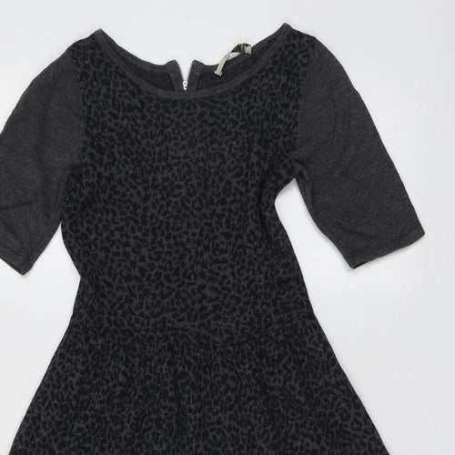 Oasis Womens Grey Animal Print Cotton Trapeze & Swing Size XS Round Neck Zip - Leopard Pattern