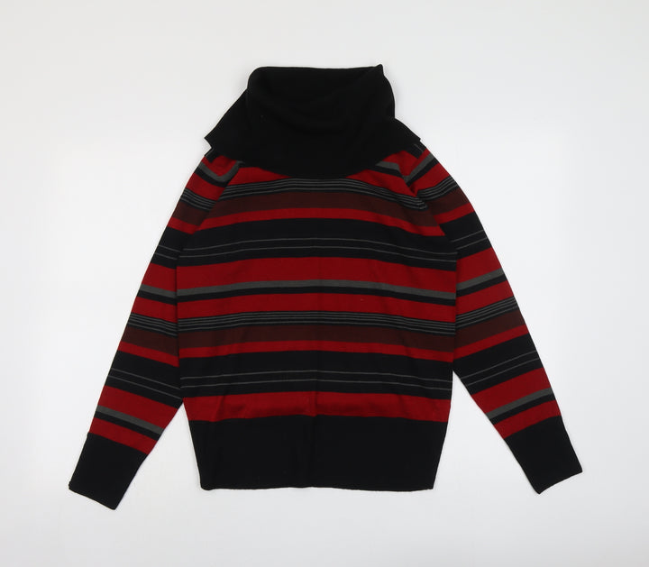 EMW Womens Red Roll Neck Striped Acrylic Pullover Jumper Size 10