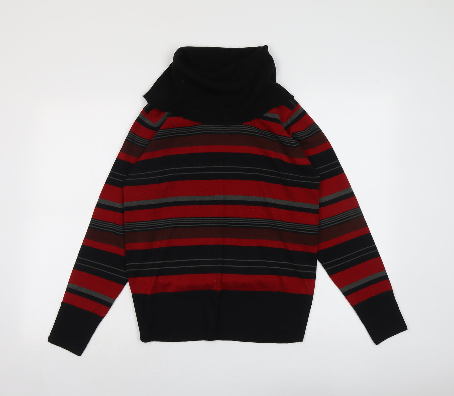 EMW Womens Red Roll Neck Striped Acrylic Pullover Jumper Size 10