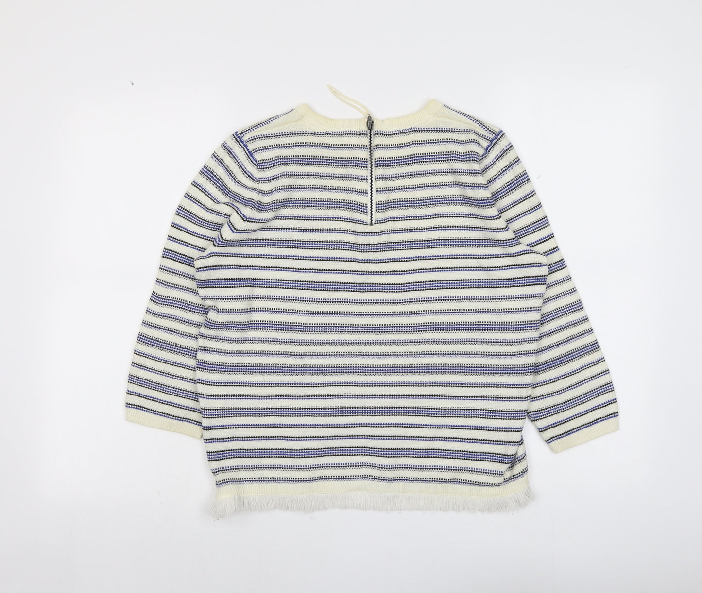 John Lewis Womens Multicoloured Round Neck Striped Cotton Pullover Jumper Size 10