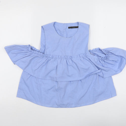 Zara Womens Blue Cotton Basic Blouse Size XS Boat Neck
