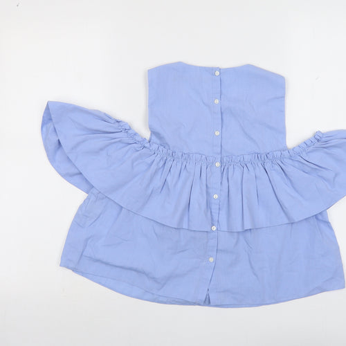 Zara Womens Blue Cotton Basic Blouse Size XS Boat Neck