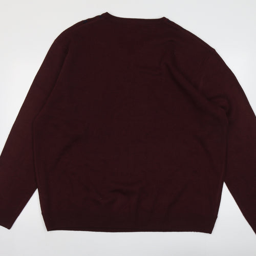 Premier Man Mens Red V-Neck Striped Acrylic Pullover Jumper Size 2XL Long Sleeve