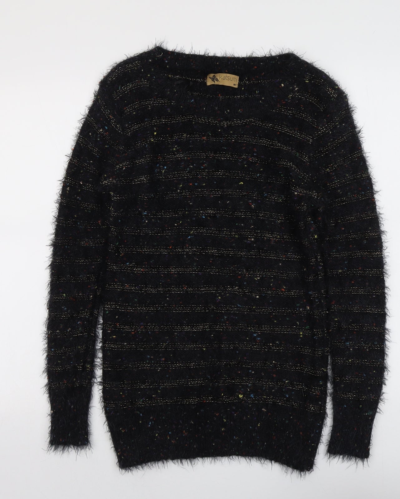 Katsumi Womens Black Boat Neck Striped Polyamide Pullover Jumper Size M
