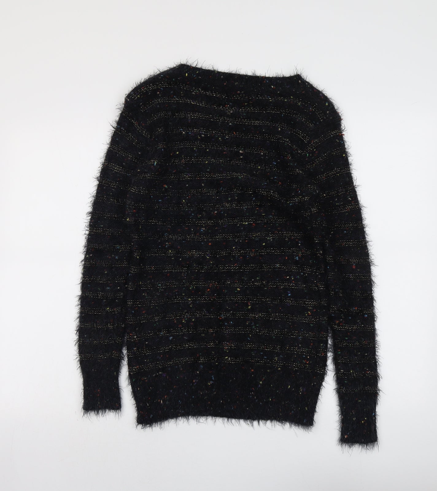 Katsumi Womens Black Boat Neck Striped Polyamide Pullover Jumper Size M