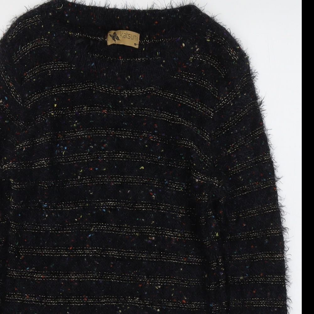 Katsumi Womens Black Boat Neck Striped Polyamide Pullover Jumper Size M