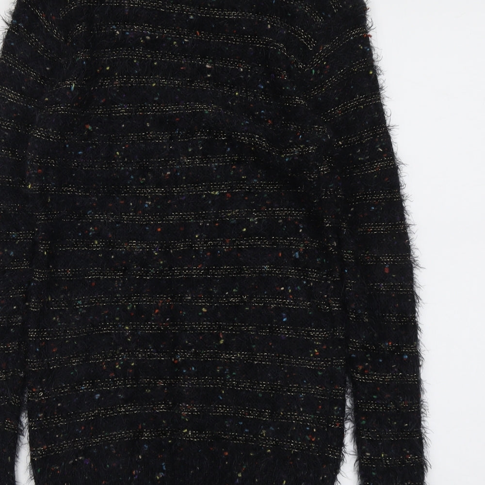 Katsumi Womens Black Boat Neck Striped Polyamide Pullover Jumper Size M