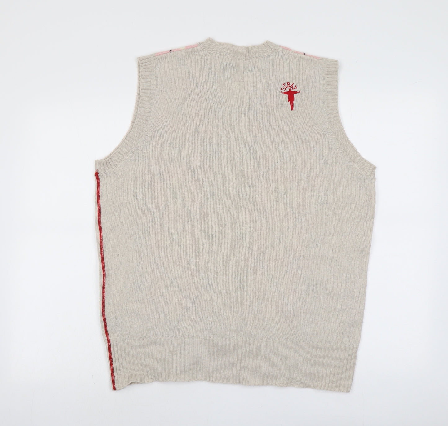 Stray Mens Beige V-Neck Argyle/Diamond Wool Pullover Jumper Size XL Sleeveless