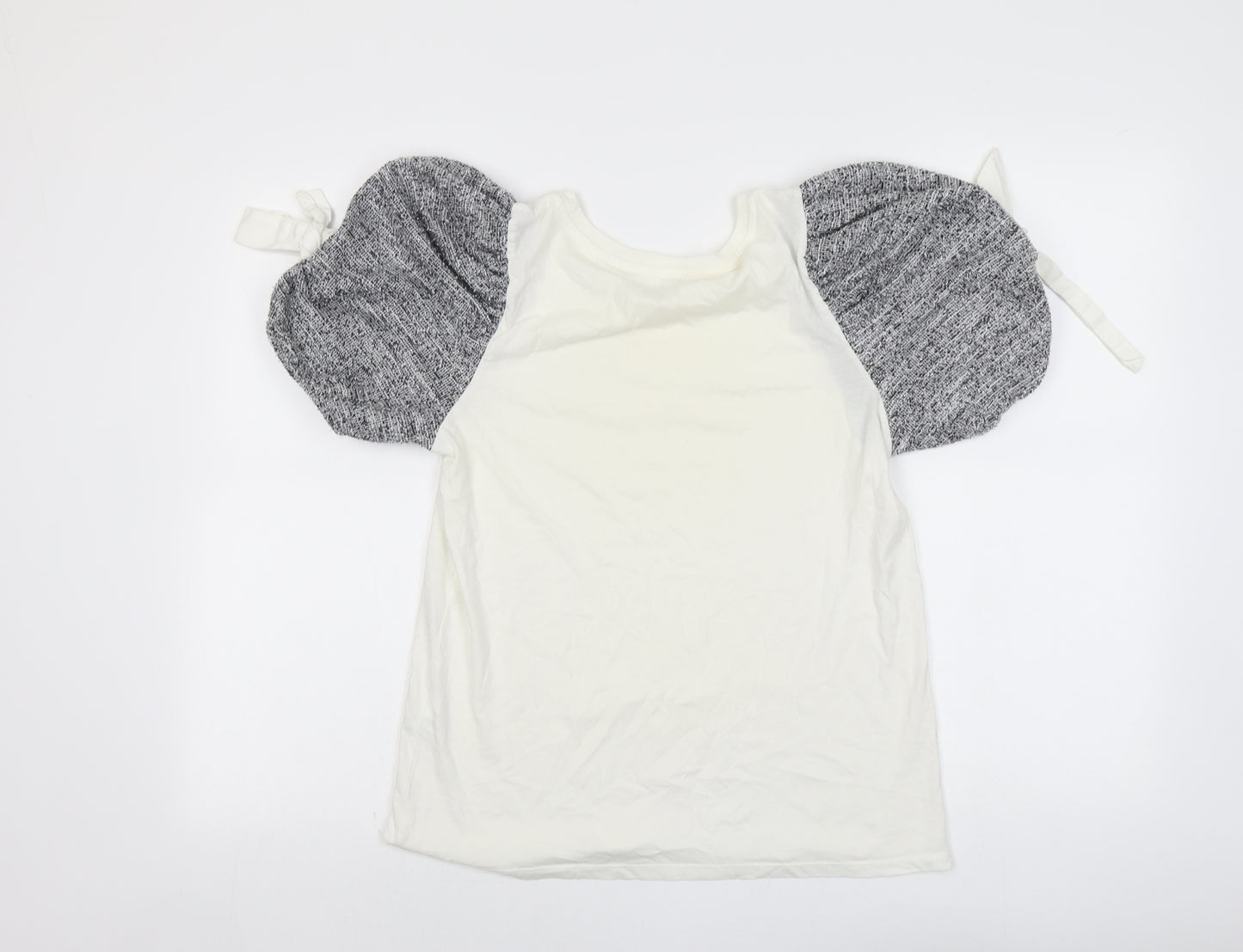 River Island Womens Ivory Cotton Basic Blouse Size 12 Roll Neck - Tie Shoulder Detail