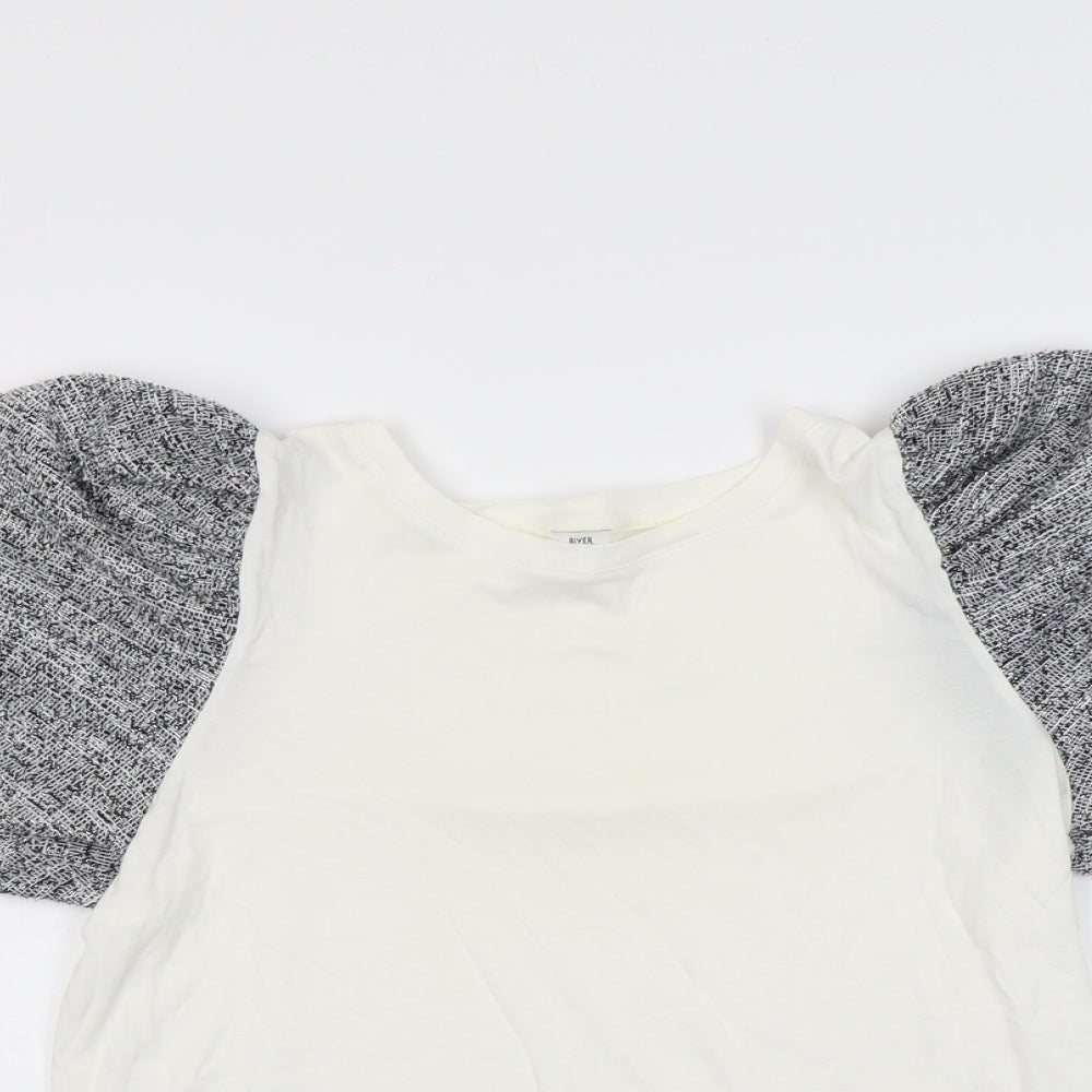 River Island Womens Ivory Cotton Basic Blouse Size 12 Roll Neck - Tie Shoulder Detail