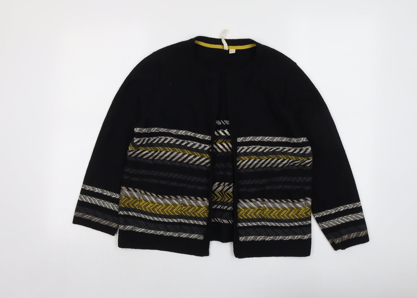 White Stuff Womens Black V-Neck Geometric Cotton Cardigan Jumper Size 12